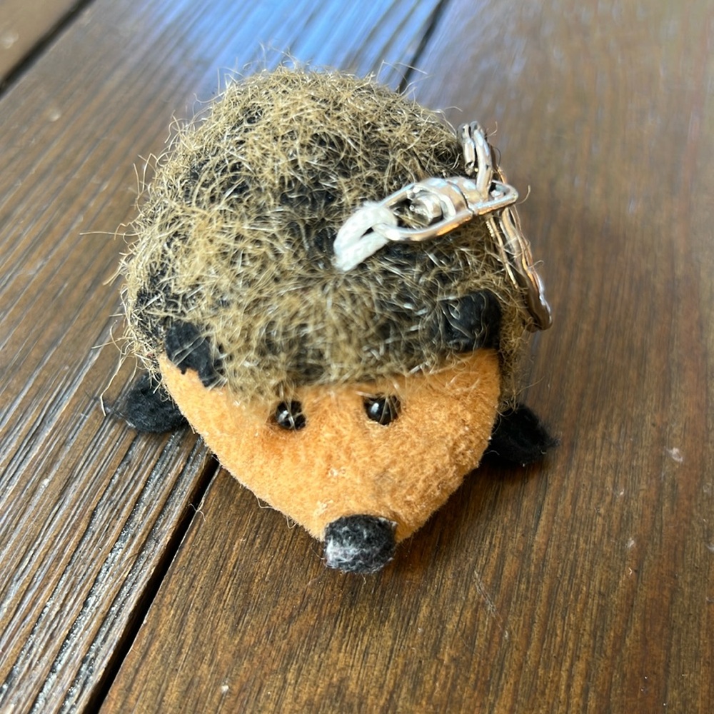 Vintage plush hedgehog keychain